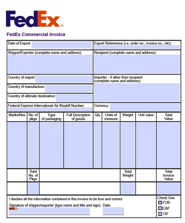 Fedex Invoice template Letterhead