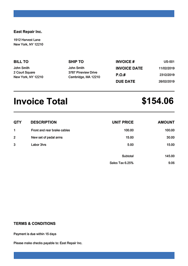 Invoice template us band blue Letterhead