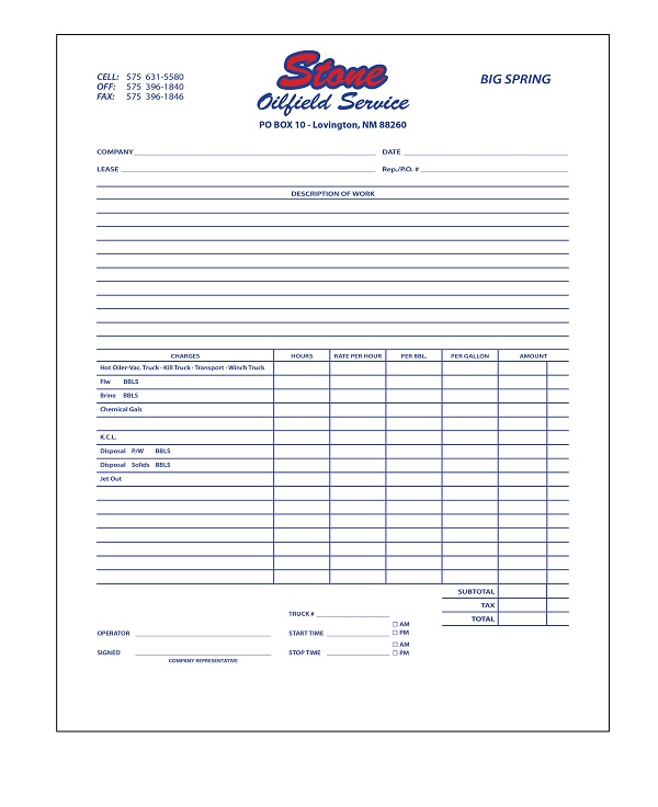 Stone Oilfield Service Invoice