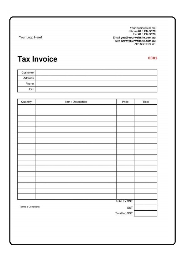 Tax invoice format in word