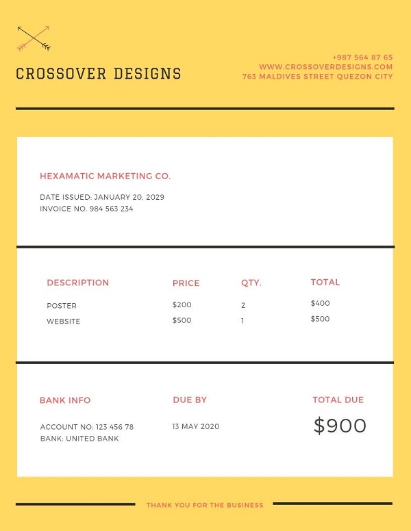 Yellow Minimalist Invoice Letterhead