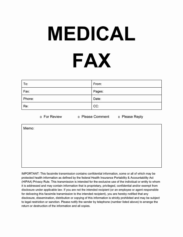 Printable Medical Fax Cover Sheet Template
