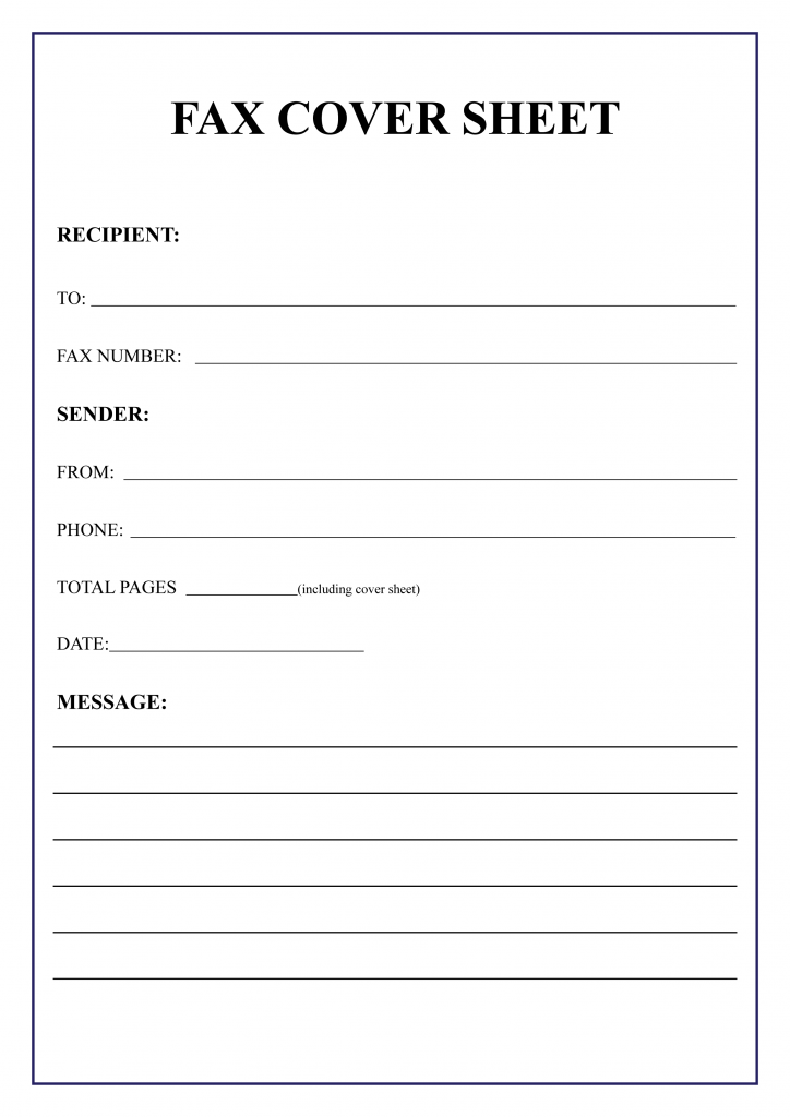 Personal fax cover sheet