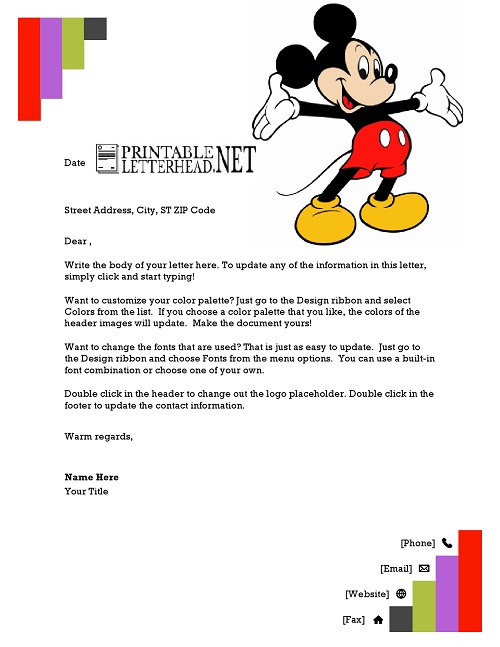 Mickey Mouse Cartoon Letterhead