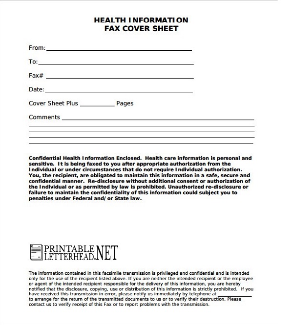 Confidential Medical Fax Cover Sheet