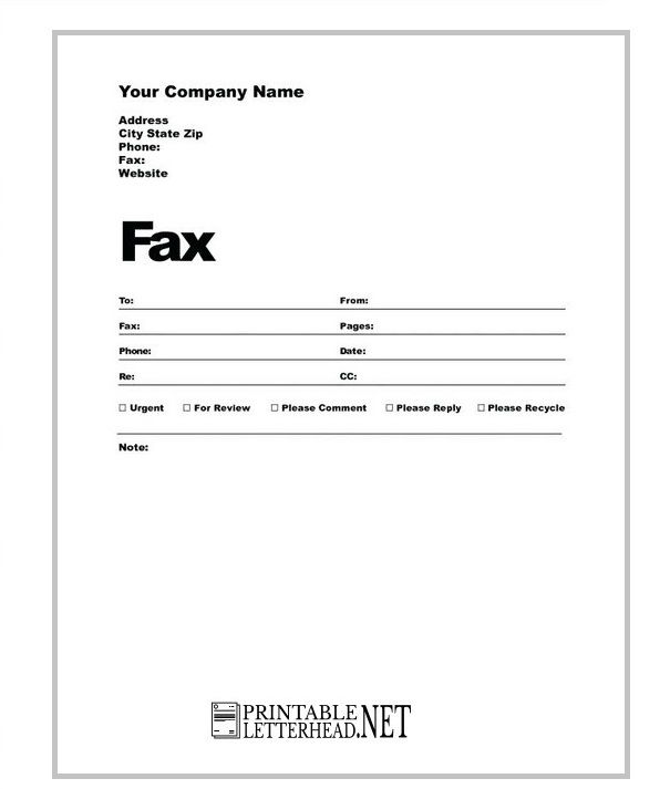 Personal Fax Cover Sheet Printable