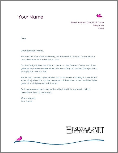 Personal letterhead format in word