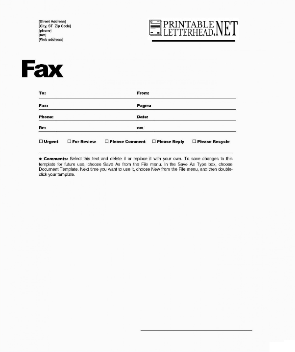 fax cover sheet language