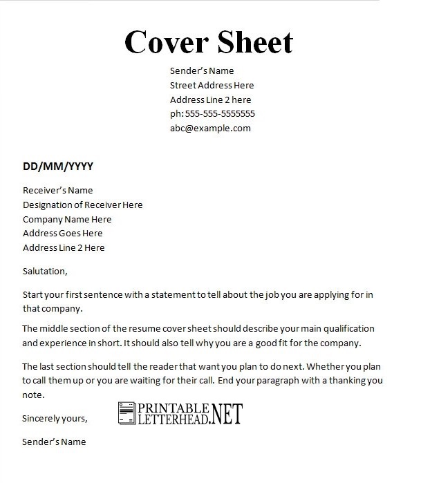 cover sheet template