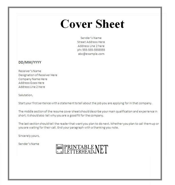 sample cover sheet template