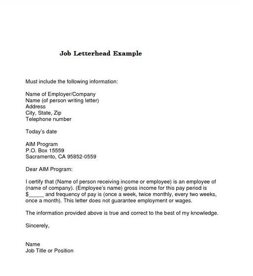 Job Letterhead Example